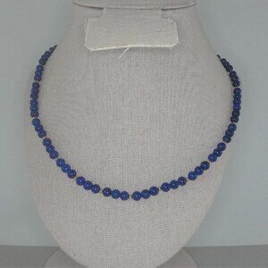 Vintage Lapis Beaded Necklace – Gold-Plated Marked Silver  – 18”